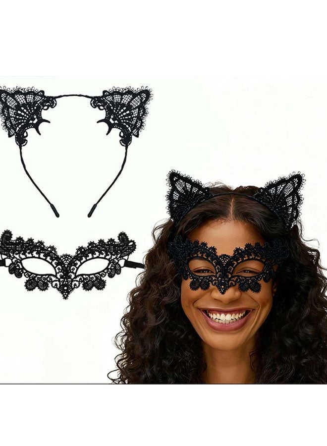 Happy D Cat Mask And Cat Ears Headband For Women Masquerade Masks Costume Catwoman Accessories Make Up Party Favors2PCS - Image 5