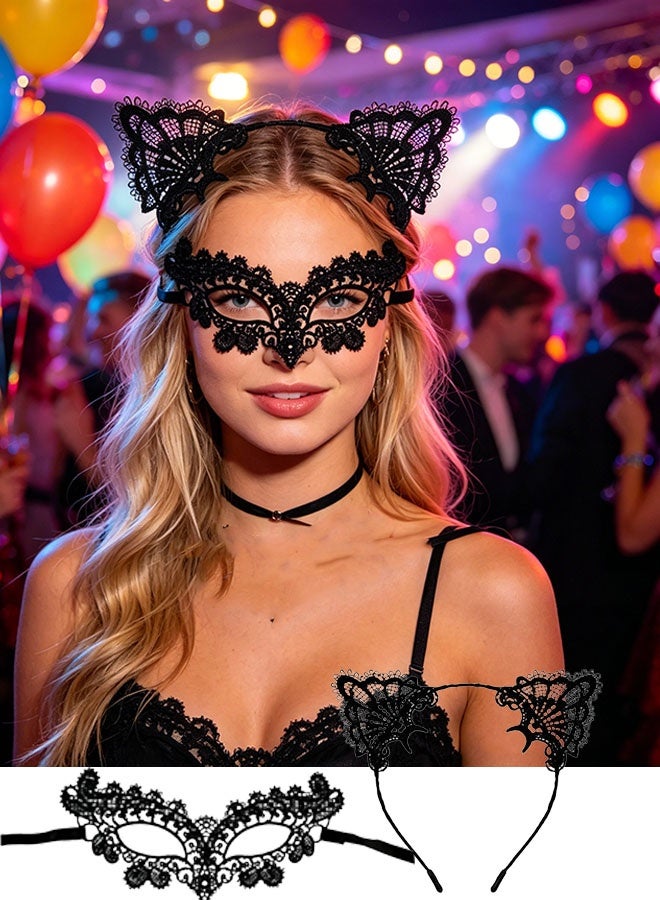 Happy D Cat Mask And Cat Ears Headband For Women Masquerade Masks Costume Catwoman Accessories Make Up Party Favors2PCS - Image 2