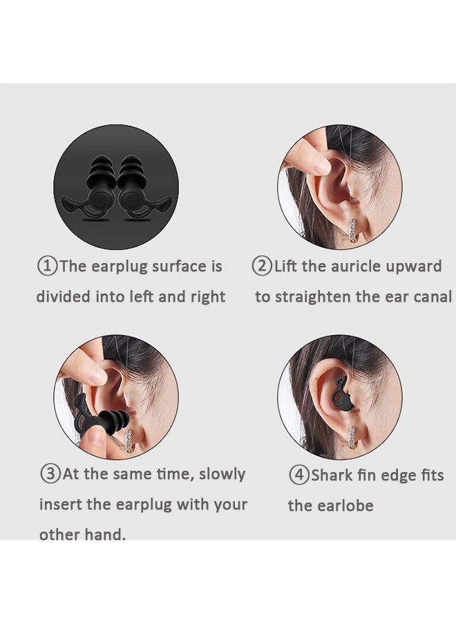 Ssovi 3 pairs Reusable Silicone Ear Plugs, Waterproof Hypoallergenic Noise Reduction Earplugs for Hearing Protection, Suitable for Sleeping,Snoring, Swimming,  Airplanes, Work, Studying（Black） - Image 3