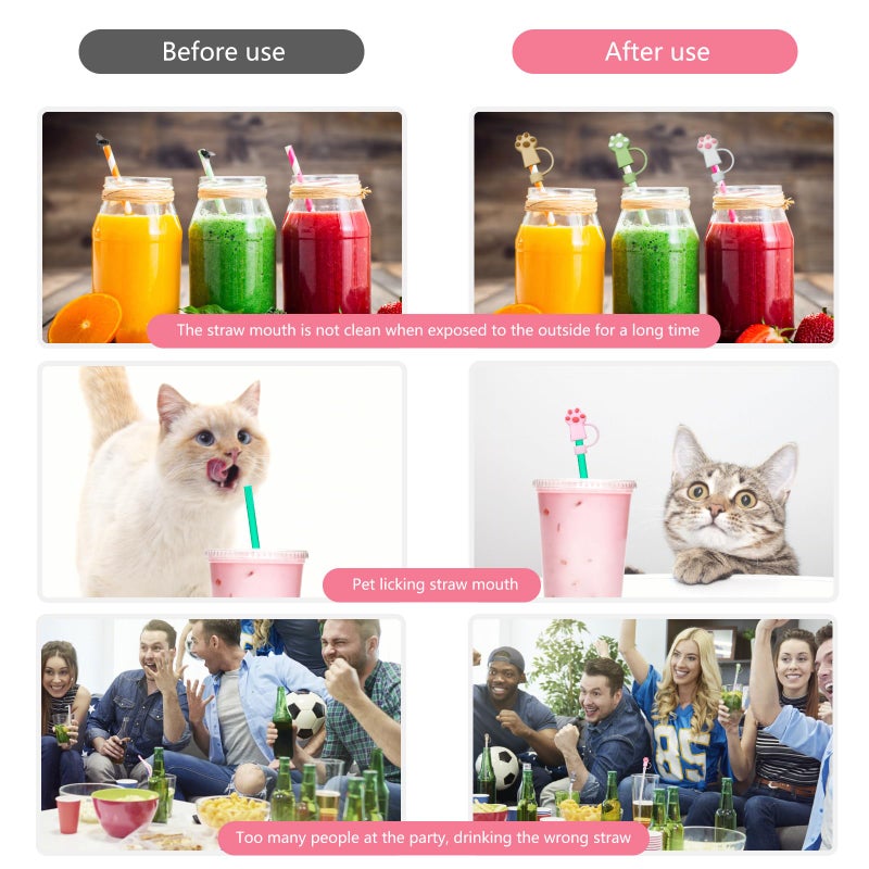 LIQALU 6 PCS Cat Straw Cover Protector Reusable Drinking Accessories Silicone Cat Paws Straw Topper Compatible with 10 mm Straws - Image 4