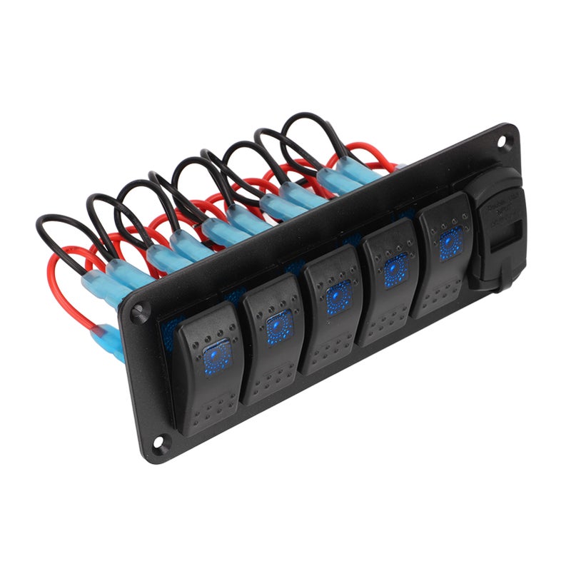 5 Gang Rocker Switch Panel 12V‑24V Dual USB Charger LED Voltage Display ON Off Switch for Truck RV Yacht - Image 4