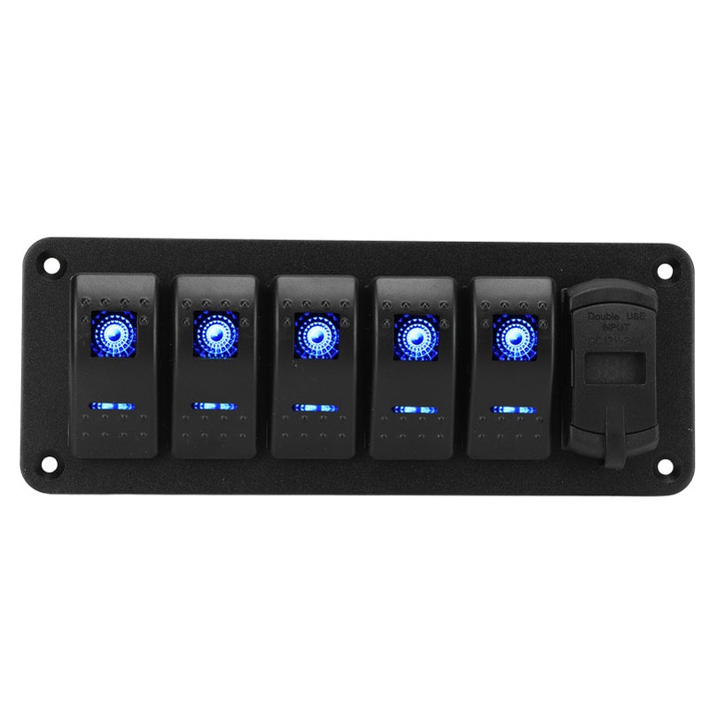 5 Gang Rocker Switch Panel 12V‑24V Dual USB Charger LED Voltage Display ON Off Switch for Truck RV Yacht - Image 2