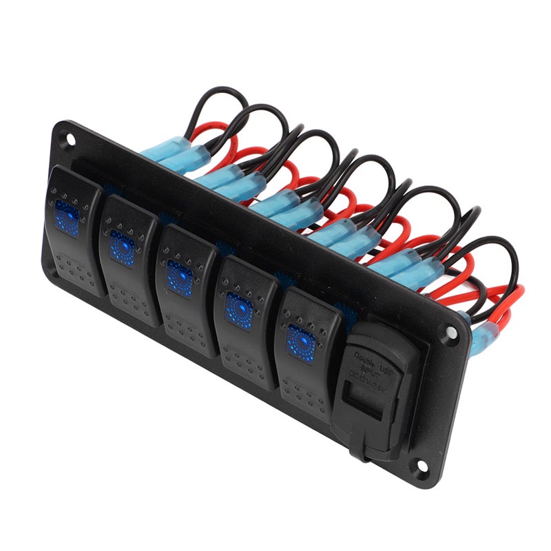 5 Gang Rocker Switch Panel 12V‑24V Dual USB Charger LED Voltage Display ON Off Switch for Truck RV Yacht - Image 5