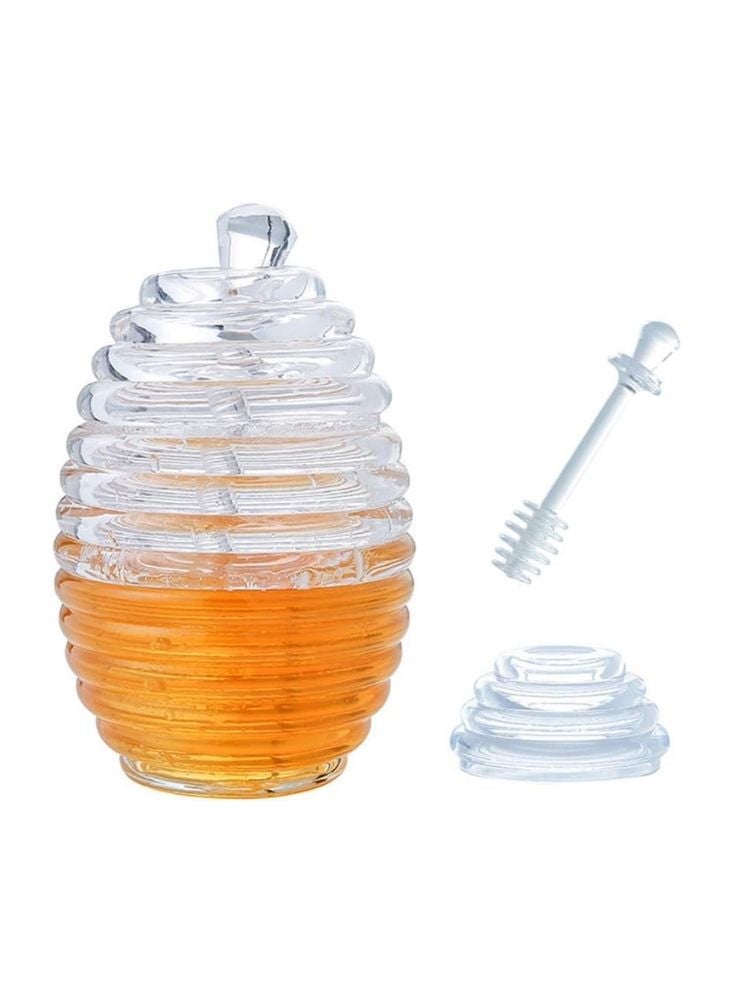 Glass Honey Jar with Dipper Beehive Honey Pot - Image 1