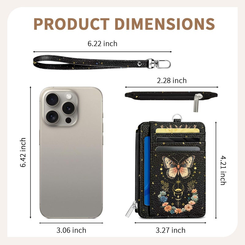 Vorruil Butterfly Credit Card Holder Slim Wallet, Flower PU Leather Front Pocket Small Wallet Card Holder, RFID Blocking Women Wallets with Hand Strap, Thin Cards Case ID Window, Travel Credit Cards Organizer - Image 2