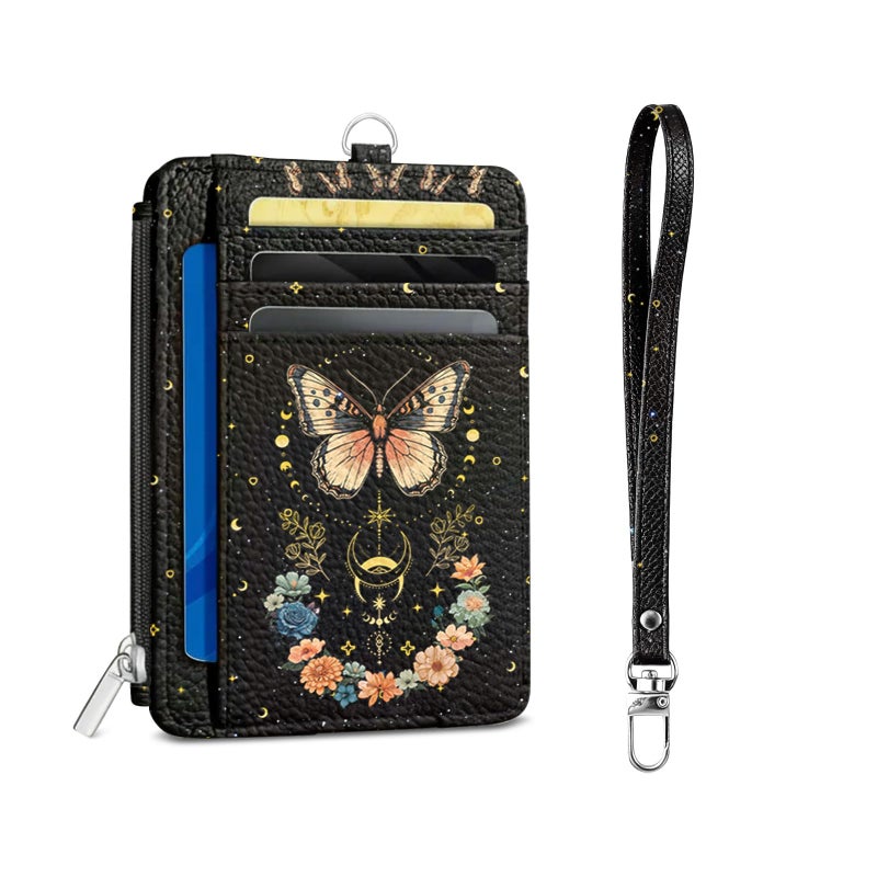 Vorruil Butterfly Credit Card Holder Slim Wallet, Flower PU Leather Front Pocket Small Wallet Card Holder, RFID Blocking Women Wallets with Hand Strap, Thin Cards Case ID Window, Travel Credit Cards Organizer - Image 1