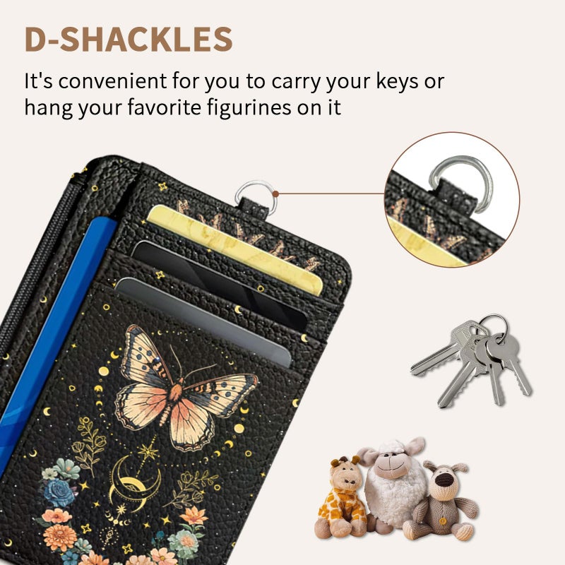 Vorruil Butterfly Credit Card Holder Slim Wallet, Flower PU Leather Front Pocket Small Wallet Card Holder, RFID Blocking Women Wallets with Hand Strap, Thin Cards Case ID Window, Travel Credit Cards Organizer - Image 5