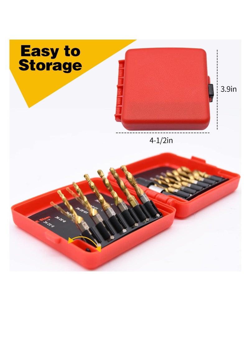 Y&D - Titanium Combination Drill, Tap Bits Set, 13pcs SAE/Metric Drill with Quick Change Adapter, 3-in-1 Bits, for Drilling, Tapping and Countersinking - Image 1