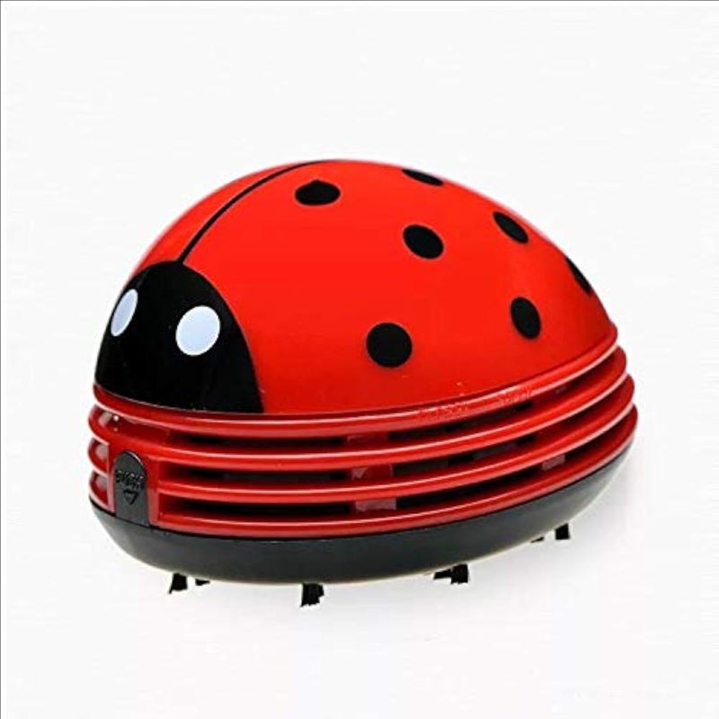 Aliotech Mini Portable Handheld Cordless Tabletop Crumb Sweeper Desktop Dust Vacuum Cleaner Ladybug Dust SweeperRed