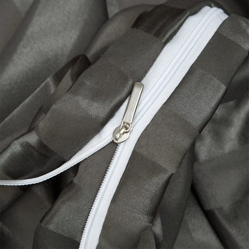 RevenRella 3 Piece Satin Duvet Cover Set Bedding Sets Italian Style 1800 Series Luxury Rich Silk Silky Super Soft Stripes Hidden Zipper Closure Reversible Wrinkle Free Honeymoon(Grey, King) - Image 5