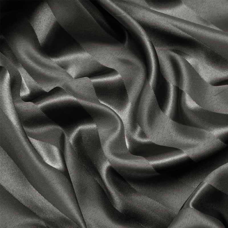 RevenRella 3 Piece Satin Duvet Cover Set Bedding Sets Italian Style 1800 Series Luxury Rich Silk Silky Super Soft Stripes Hidden Zipper Closure Reversible Wrinkle Free Honeymoon(Grey, King) - Image 4