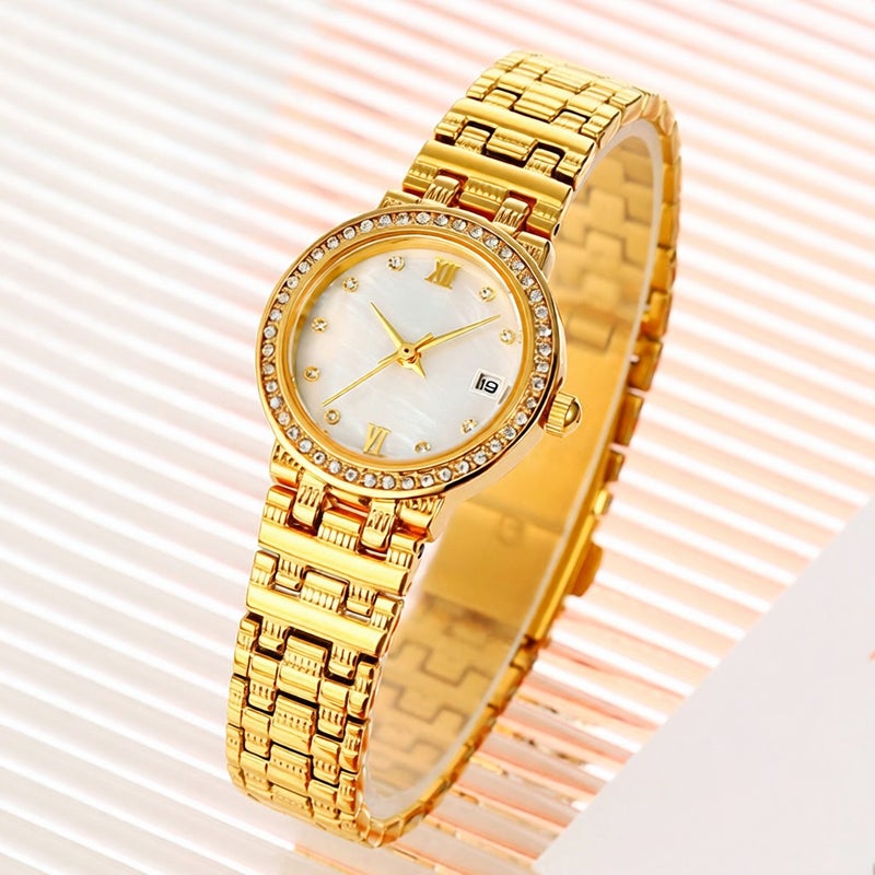 SKMEI 1809 Stylish Elegant Ladies Dress Wrist Watch Crystal-Accented Roman Numeral Analog Women Quartz Watch with Stainless Steel Strap Waterproof Thin Wristwatch - Image 4