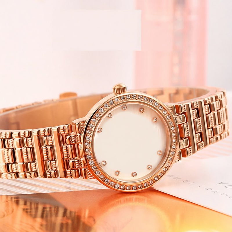 SKMEI 1809 Stylish Elegant Ladies Dress Wrist Watch Crystal-Accented Roman Numeral Analog Women Quartz Watch with Stainless Steel Strap Waterproof Thin Wristwatch - Image 5