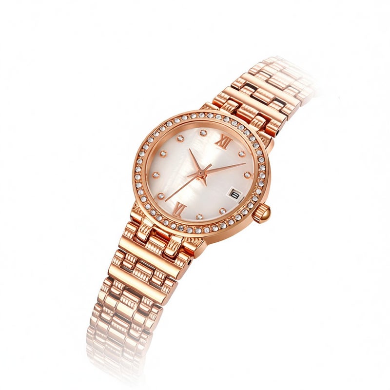 SKMEI 1809 Stylish Elegant Ladies Dress Wrist Watch Crystal-Accented Roman Numeral Analog Women Quartz Watch with Stainless Steel Strap Waterproof Thin Wristwatch - Image 3