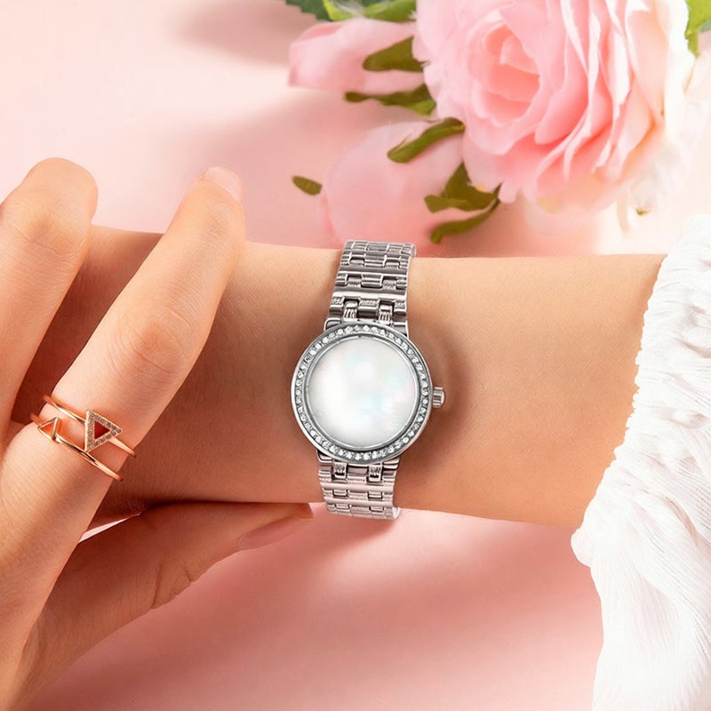 SKMEI 1809 Stylish Elegant Ladies Dress Wrist Watch Crystal-Accented Roman Numeral Analog Women Quartz Watch with Stainless Steel Strap Waterproof Thin Wristwatch - Image 2
