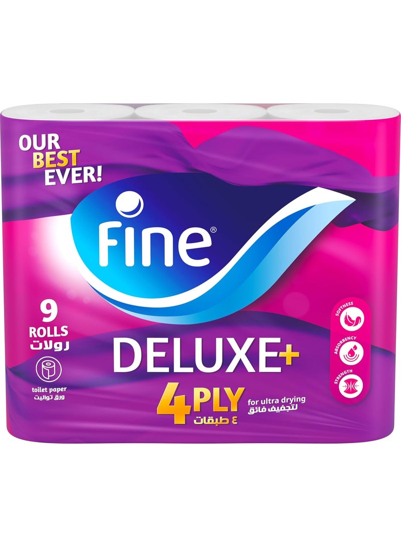 فاين ورق تواليت فاخر للتجفيف الفائق، 4 طبقات، 9 لفات - Image 1