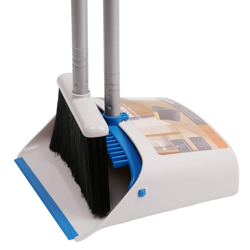 TreeLen Long Handle Broom and Dustpan SetUpright Dust Pan Combo for Home Kitchen Room Office Lobby Floor Use Without Bending