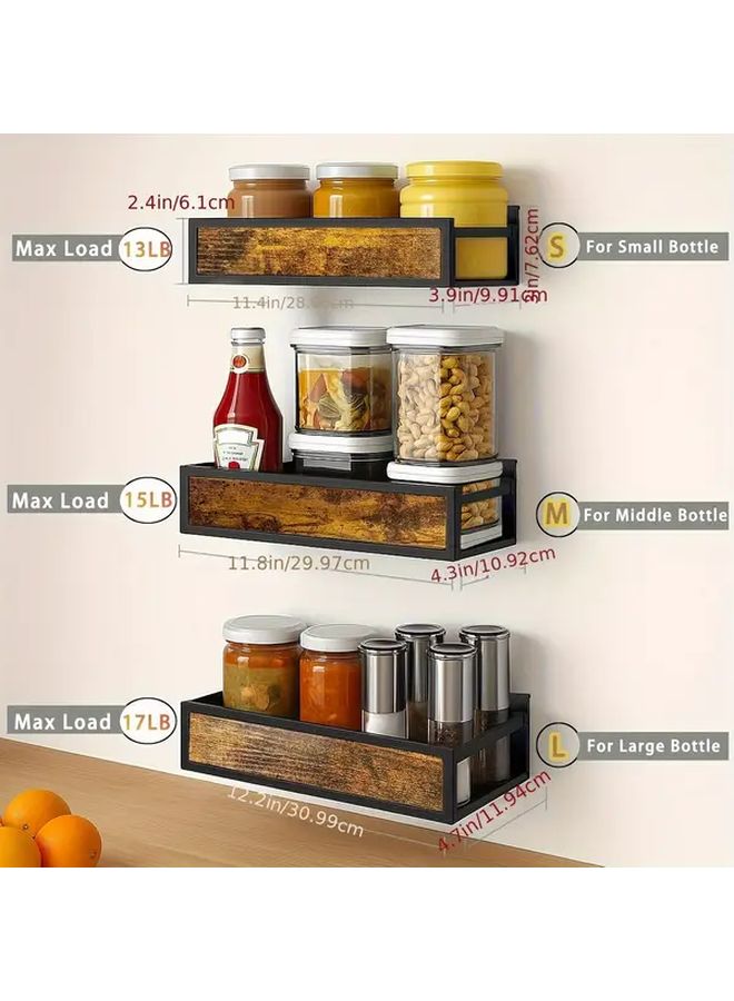 Black Wall Mounted 3 Piece Engineered Wood Hanging Seasoning Rack Storage Container Without Nails For Cabinet Door And Pantry - Image 2