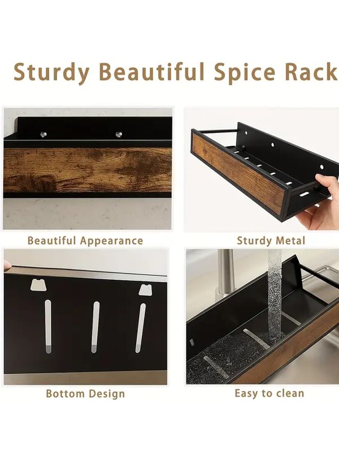 Black Wall Mounted 3 Piece Engineered Wood Hanging Seasoning Rack Storage Container Without Nails For Cabinet Door And Pantry - Image 3