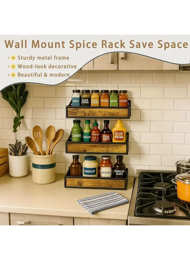Black Wall Mounted 3 Piece Engineered Wood Hanging Seasoning Rack Storage Container Without Nails For Cabinet Door And Pantry - Image 1