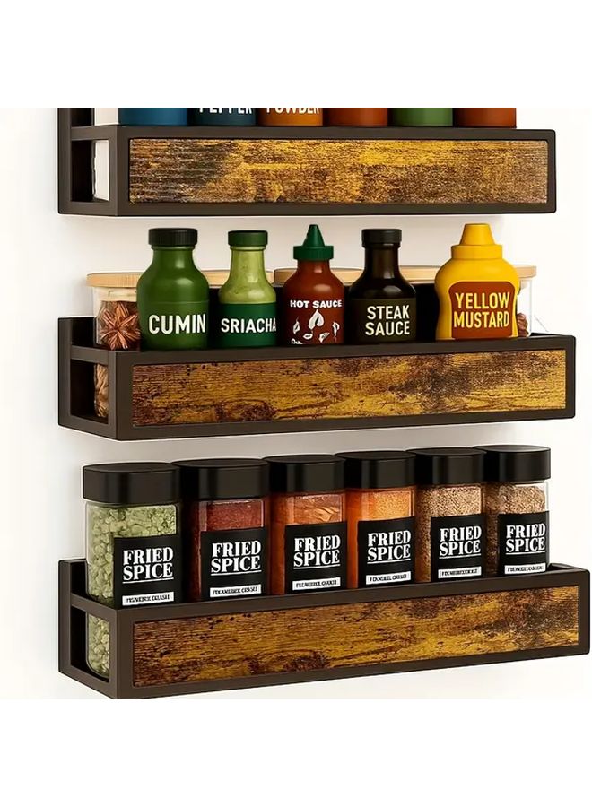 Black Wall Mounted 3 Piece Engineered Wood Hanging Seasoning Rack Storage Container Without Nails For Cabinet Door And Pantry - Image 4