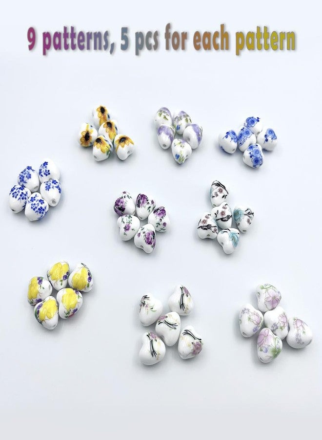 metulip 45Pcs Heart Shaped Porcelain Beads for Jewelry Making, 13x12mm Flower Printed Ceramic Spacer Beads for Handmade Crafts, Bracelets, Necklace - Image 3