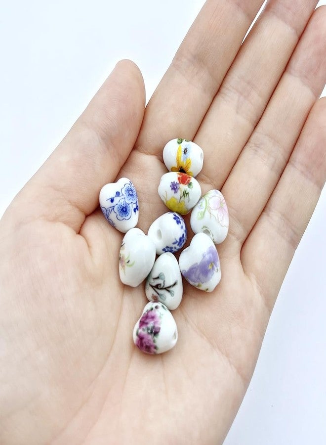 metulip 45Pcs Heart Shaped Porcelain Beads for Jewelry Making, 13x12mm Flower Printed Ceramic Spacer Beads for Handmade Crafts, Bracelets, Necklace - Image 5