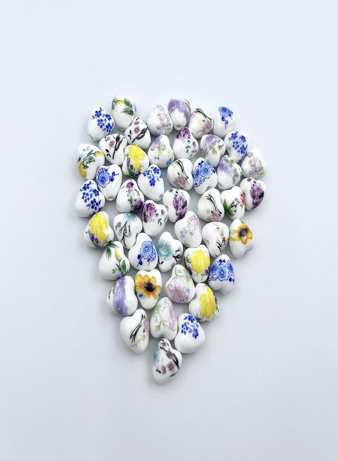 metulip 45Pcs Heart Shaped Porcelain Beads for Jewelry Making, 13x12mm Flower Printed Ceramic Spacer Beads for Handmade Crafts, Bracelets, Necklace - Image 2