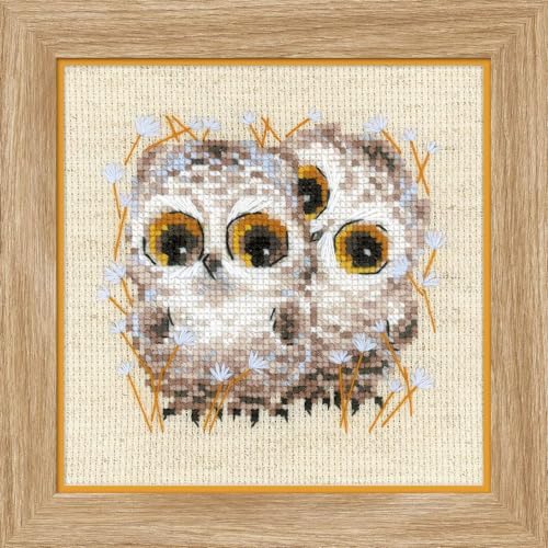 RIOLIS - Little Owls 1755, Animals Cross Stitch Kits 5,12" x5,12, Cross Stitch Kits for Beginners & Advanced, Crossstitching Kits Adult, Counted Stitching Kits, Embroidery Kit - Image 1