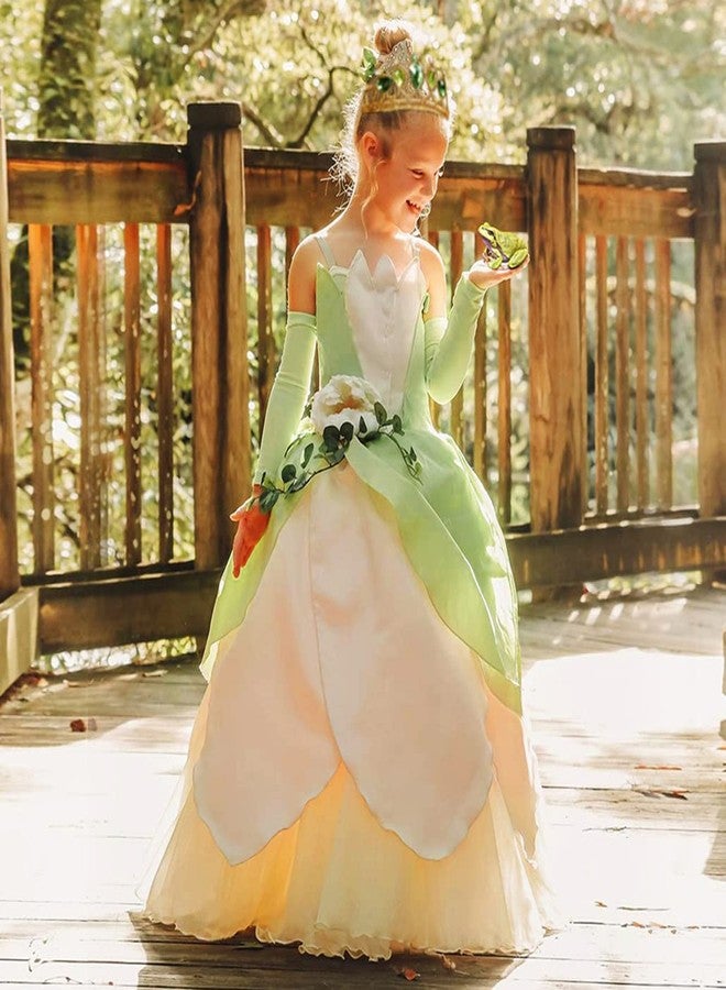 Yosbabe Girls Costume Accessories Princess Tiana Dress up Accessories for Girls Tiana Crown Necklace Gloves Bracelet Ring Earrings Halloween Christmas Party Favors for Kids - Image 2