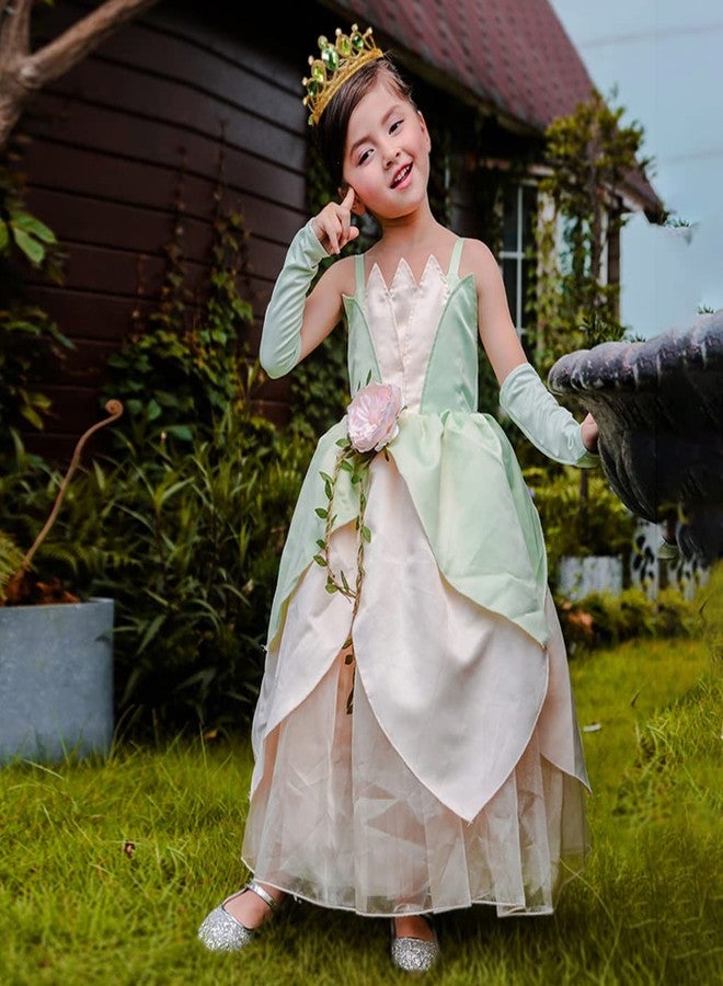 Yosbabe Girls Costume Accessories Princess Tiana Dress up Accessories for Girls Tiana Crown Necklace Gloves Bracelet Ring Earrings Halloween Christmas Party Favors for Kids - Image 3