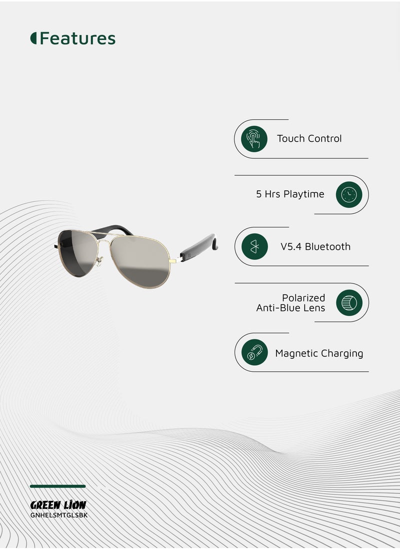 GREEN LION - Smart Glasses Helsinki GL-SG7 / Play & Pause / Answer & Reject Calls / Polarized Anti-Blue Lens / Built-in Microphone / UV400 Protection / Voice Assistant / Remote Camera / Touch Control / TWS Function - Black - Image 1