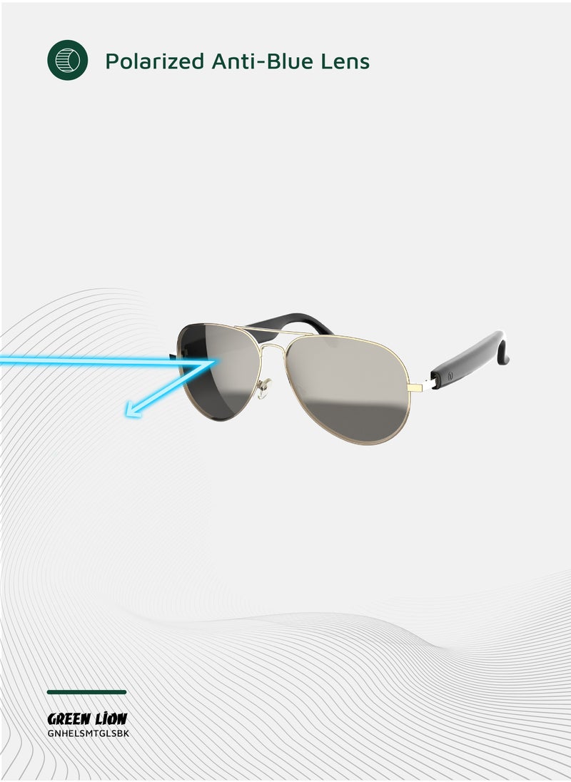 GREEN LION - Smart Glasses Helsinki GL-SG7 / Play & Pause / Answer & Reject Calls / Polarized Anti-Blue Lens / Built-in Microphone / UV400 Protection / Voice Assistant / Remote Camera / Touch Control / TWS Function - Black - Image 1