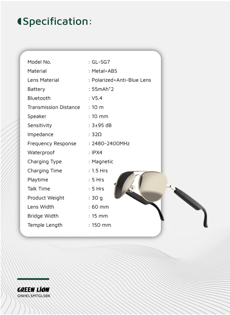 GREEN LION - Smart Glasses Helsinki GL-SG7 / Play & Pause / Answer & Reject Calls / Polarized Anti-Blue Lens / Built-in Microphone / UV400 Protection / Voice Assistant / Remote Camera / Touch Control / TWS Function - Black - Image 1