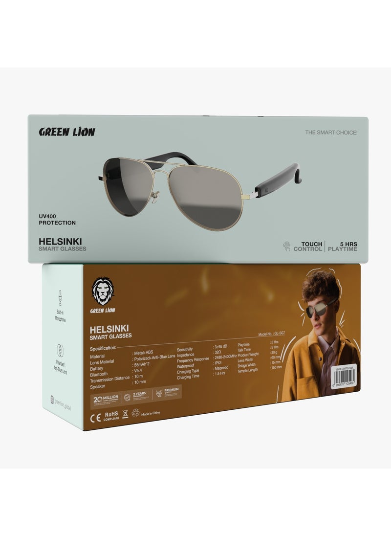 GREEN LION - Smart Glasses Helsinki GL-SG7 / Play & Pause / Answer & Reject Calls / Polarized Anti-Blue Lens / Built-in Microphone / UV400 Protection / Voice Assistant / Remote Camera / Touch Control / TWS Function - Black - Image 1