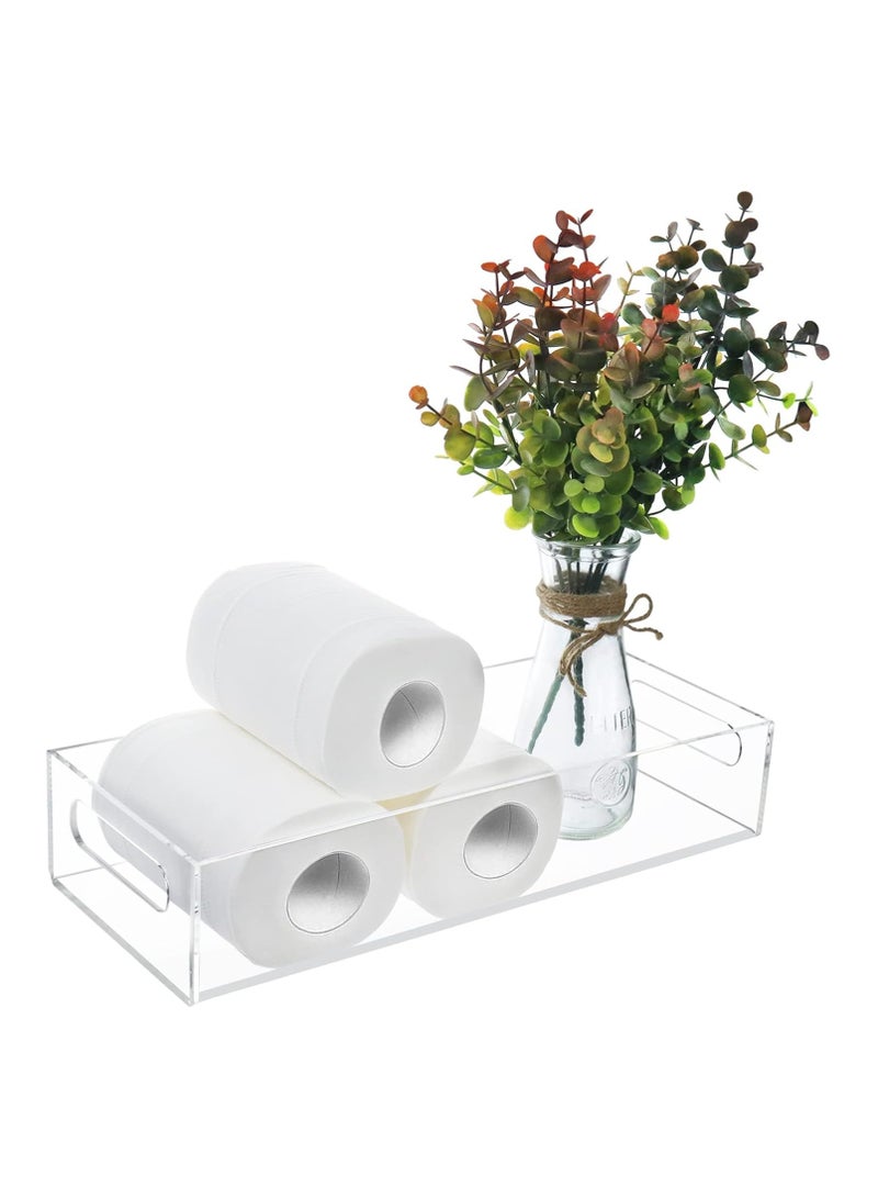 TPGP Toilet Paper Holder with Storage, Acrylic Toilet Tank Tray with Artificial Flower, Bathroom Decor Box Clear Bathroom Trays with Handles Vanity Tray for Bathroom Kitchen Table Counter Home Decor - Image 1