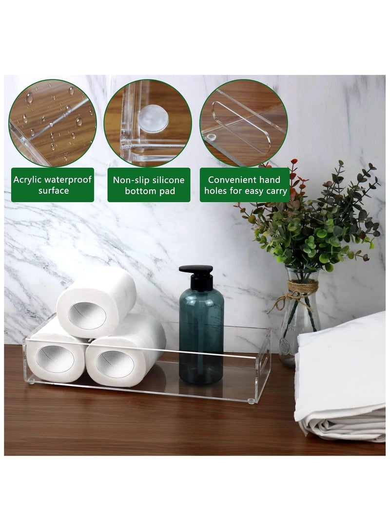 TPGP Toilet Paper Holder with Storage, Acrylic Toilet Tank Tray with Artificial Flower, Bathroom Decor Box Clear Bathroom Trays with Handles Vanity Tray for Bathroom Kitchen Table Counter Home Decor - Image 3