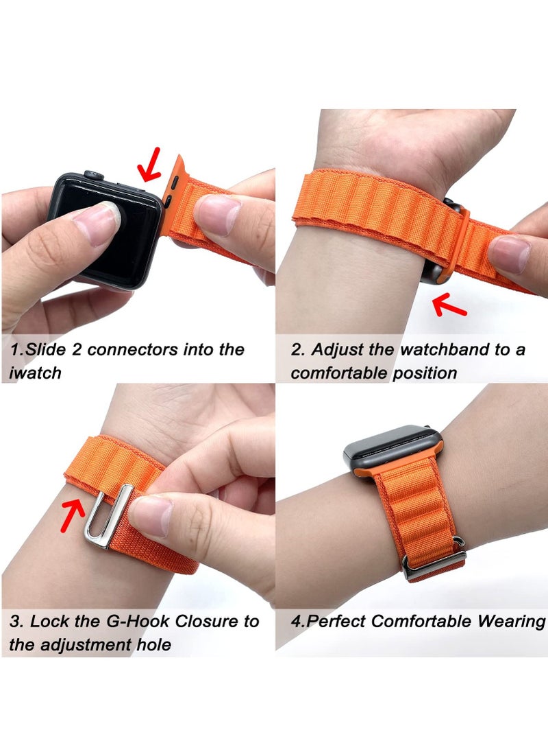 BORTONY - Apple Watch Band 42mm 44mm 45mm 49mm 4 Pack Alpine Loop Nylon Band Women Men with Adjustable Metal G-Hook Strap for iWatch Ultra Series SE 8/7/6/5/4/3/2/1 - Image 1