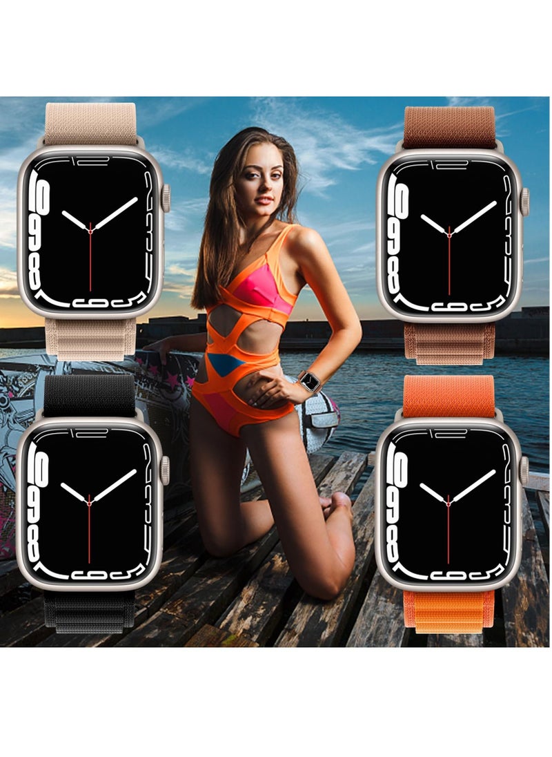 BORTONY - Apple Watch Band 42mm 44mm 45mm 49mm 4 Pack Alpine Loop Nylon Band Women Men with Adjustable Metal G-Hook Strap for iWatch Ultra Series SE 8/7/6/5/4/3/2/1 - Image 1