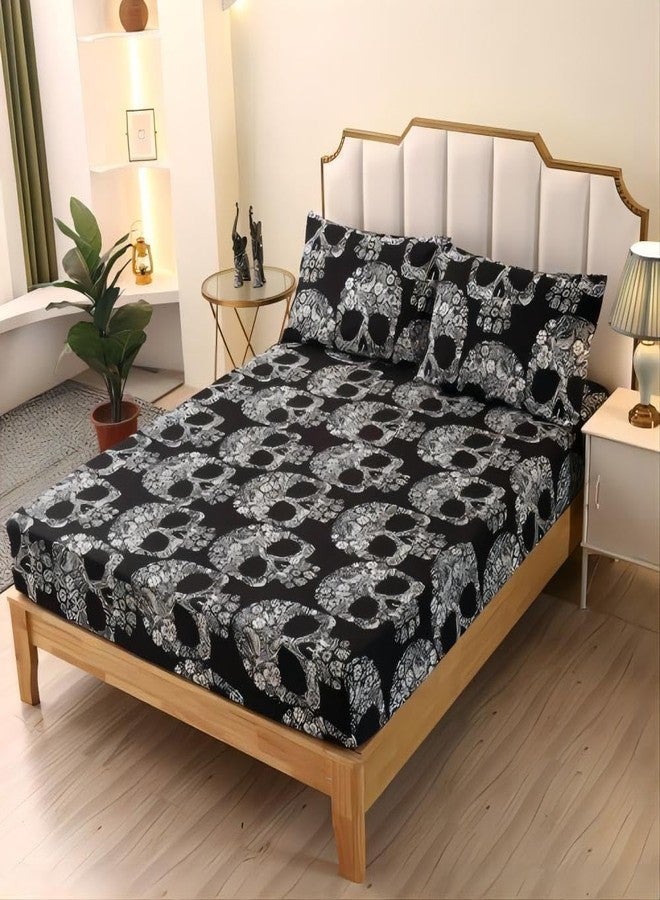 SDIII Gothic Skull Queen Fitted Sheet with 2 Pillowcases, Not Including Flat Sheet, Soft Microfiber Deep Pocket Halloween Goth Bedroom Decor Queen - Image 1