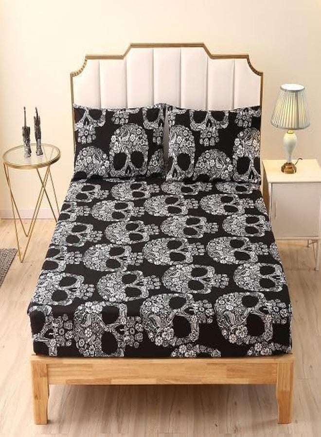 SDIII Gothic Skull Queen Fitted Sheet with 2 Pillowcases, Not Including Flat Sheet, Soft Microfiber Deep Pocket Halloween Goth Bedroom Decor Queen - Image 3