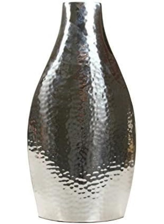 Hosley 17 Inch High Silver Color Metal Vase Contemporary Statement Piece for Stunning Floral Arrangements and Modern Home D cor Sculptural Elegance - Image 2