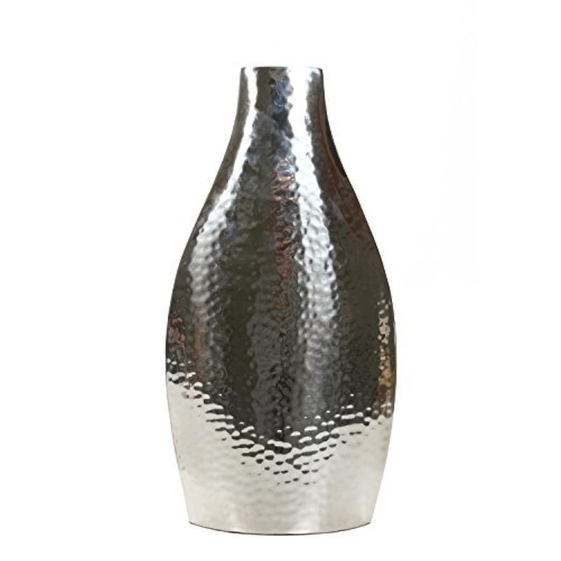 Hosley 17 Inch High Silver Color Metal Vase Contemporary Statement Piece for Stunning Floral Arrangements and Modern Home D cor Sculptural Elegance - Image 1