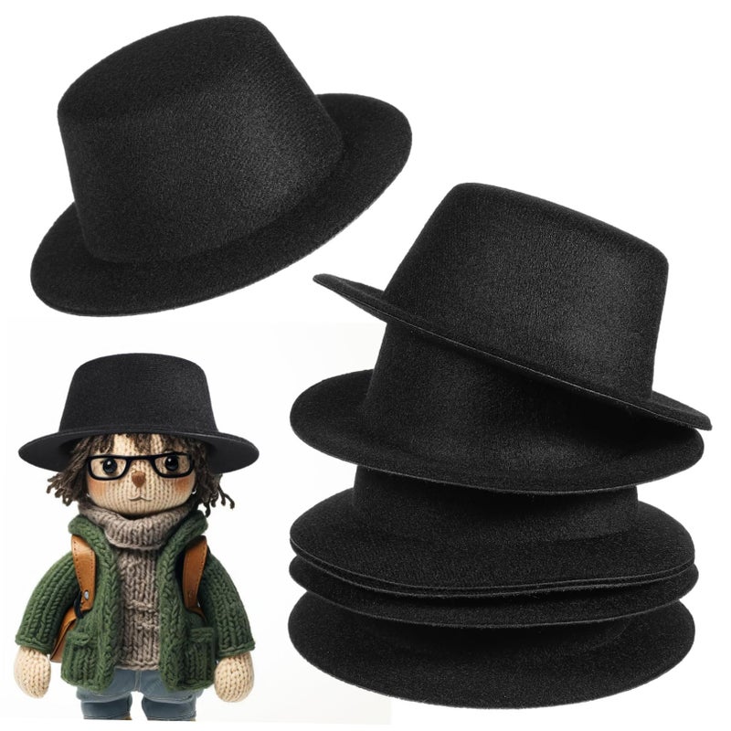 6Pcs Black Doll Formal Hats DIY Handmade Snowman Ornament Miniature Caps for Crafts - Image 2