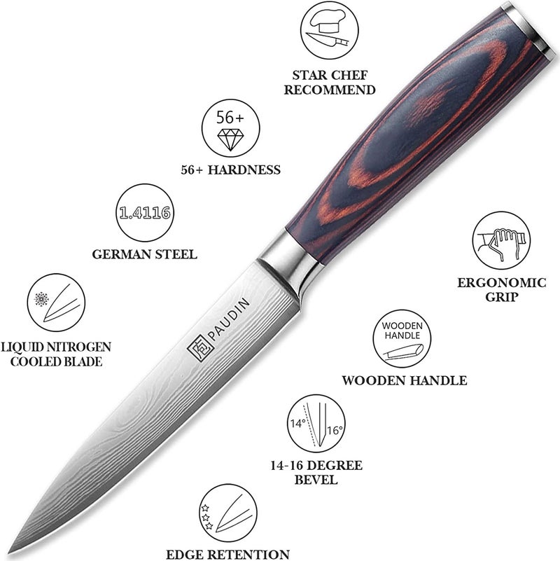 PAUDIN Utility Knife, 5 Inch Chef Knife, Ultra Sharp High Carbon Stainless Steel Paring Knife, Multipurpose Kitchen Knife for Fruit and Vegetable Cutting with Wooden Handle, Premium Gift Box - Image 5