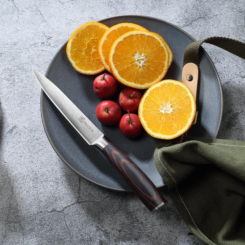 PAUDIN Utility Knife, 5 Inch Chef Knife, Ultra Sharp High Carbon Stainless Steel Paring Knife, Multipurpose Kitchen Knife for Fruit and Vegetable Cutting with Wooden Handle, Premium Gift Box - Image 4