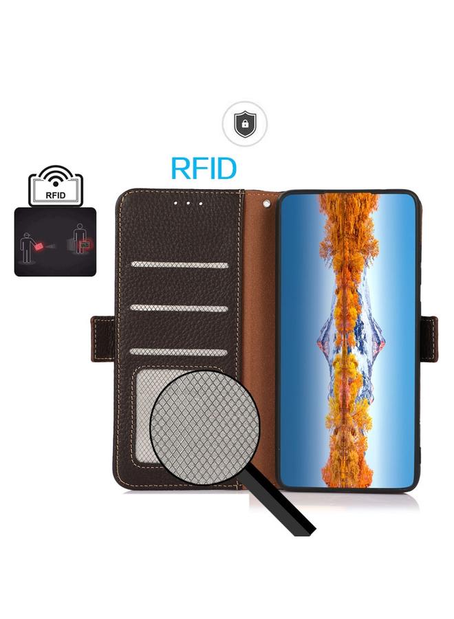 S-TOP Case For Redmi Note 14 5G KHAZNEH Side-Magnetic Litchi Genuine Leather RFID Phone Case - Image 4