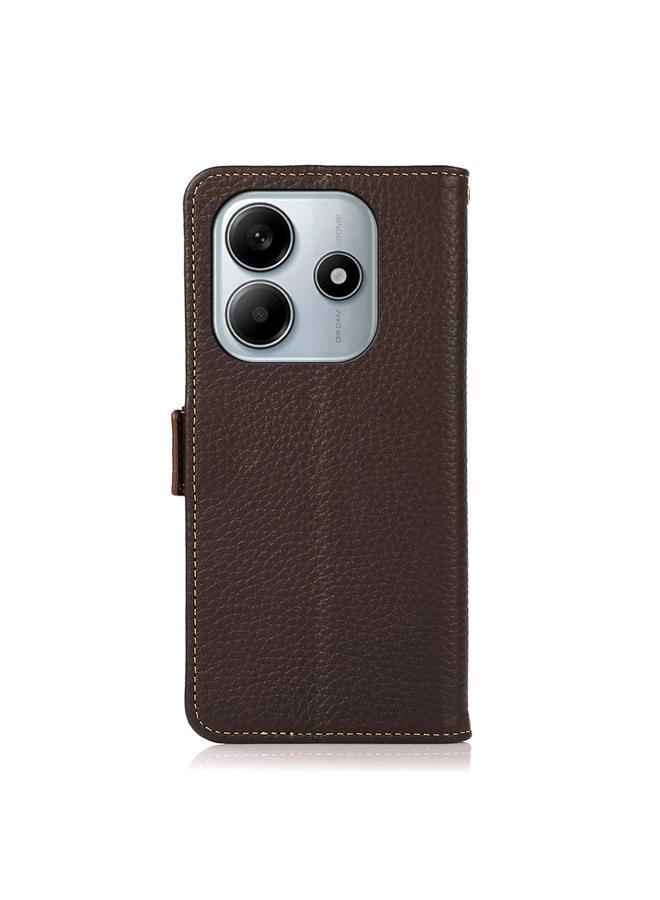 S-TOP Case For Redmi Note 14 5G KHAZNEH Side-Magnetic Litchi Genuine Leather RFID Phone Case - Image 3