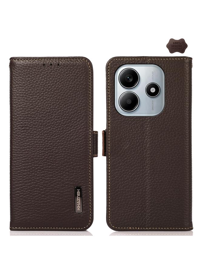 S-TOP Case For Redmi Note 14 5G KHAZNEH Side-Magnetic Litchi Genuine Leather RFID Phone Case - Image 1