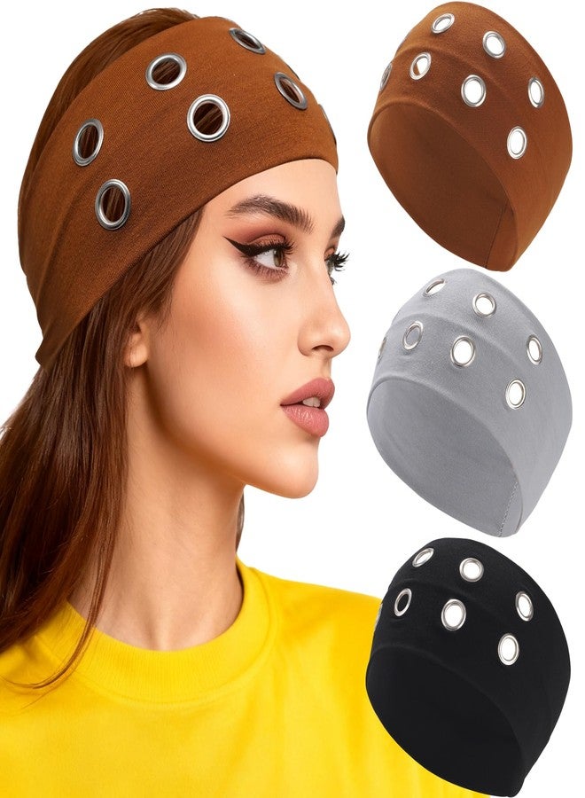 سي اتش ال اي انس اس مجموعة تشلينز من 3 قطع من عصابات الرأس العريضة بنمط البانك، مزينة بفتحات معدنية مجوفة، مناسبة للنساء، مصنوعة من المعدن المطاطي، مثالية للرياضة والاستخدام اليومي، مستوحاة من موضة الألفية الجديدة. - Image 1